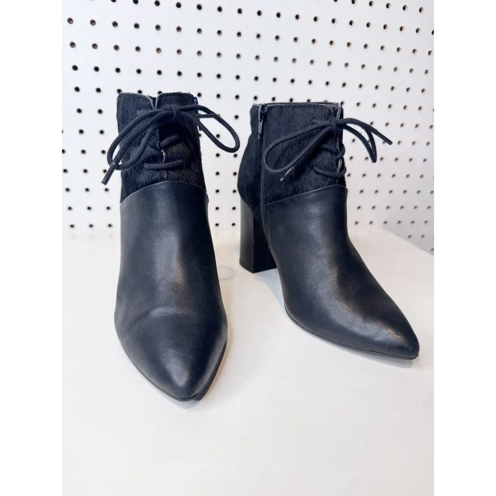 Seychelles by Corey Lynn Calter | Black Leather Calf Hair Pointed Toe‎ Booties